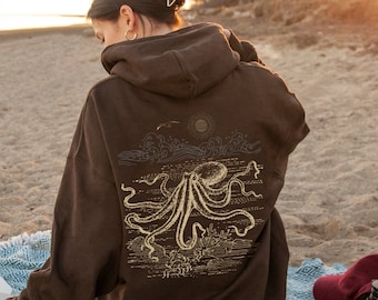 Octopus Hoodie Beachy Hoodies Marine Life Shirt Coconut Girl Aesthetic Cephalopod Tshirt Ocean Sweatshirt Beach Coverup Beach Stuff Winter