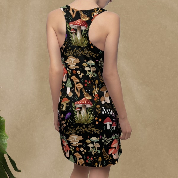 Mushroom Dress Racerback Dress Cottage Core Dress Boho Sundress Garden Party Dress Cottagecore Dress Goblincore Clothes Dark Forest Aestheti