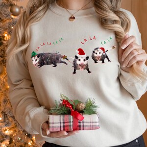 Opossum Sweatshirt Christmas Possum Sweater Santa Hat Oppossum Sweatshirt Funny Christmas Top Singing Opossums Sweatshirt Animal Lovers Gift