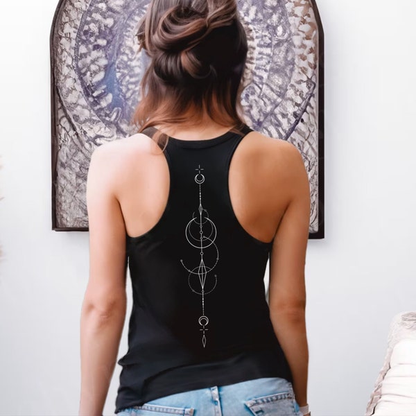 Celestial Tank Top Womens Racerback Tank Mystical Moon Shirt Astronomy Lovers Gift Summer Sleeveless Tshirt Witchy Tattoo Inspired Clothes