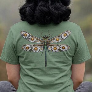 Floral Dragonfly Shirt Comfort Colors® Cotton Tee Shirt for Nature Lovers, Back Design image 2