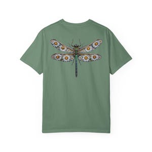 Floral Dragonfly Shirt Comfort Colors® Cotton Tee Shirt for Nature Lovers, Back Design Light Green