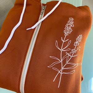 Botanical Full Zip Up Hoodie Lavender Flower Jacket Sponge Fleece Sweatshirt Wildflower Hooded Sweater Floral Top Boho Cottagecore Clothes