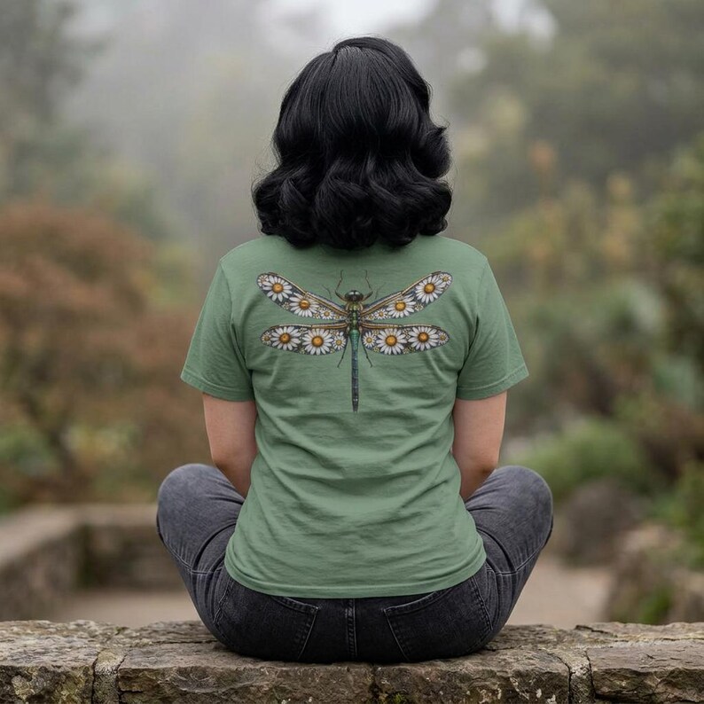 Floral Dragonfly Shirt Comfort Colors® Cotton Tee Shirt for Nature Lovers, Back Design image 2