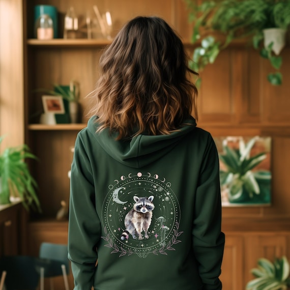 Raccoon Hoodie Mystical Raccoon Sweatshirt Cottagecore Raccoon Hooded Sweater Celestial Hoodie Fleece Hoodie Gift Idea for Raccoon Lovers