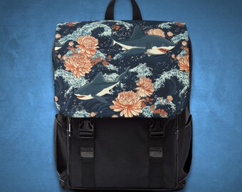 Great White shark Back Pack Japanese Aesthetic Unisex Casual Shoulder Backpack Floral Bag