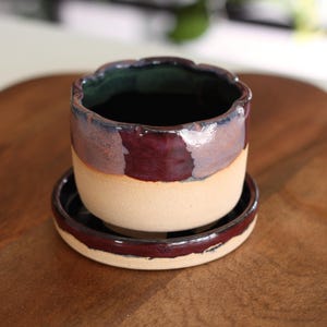 Handmade Ceramic Planter and Saucer, Small Batch Stoneware Pottery, Indoor Plant Pot and Watering Dish, Houseplant Pottery with Drainage