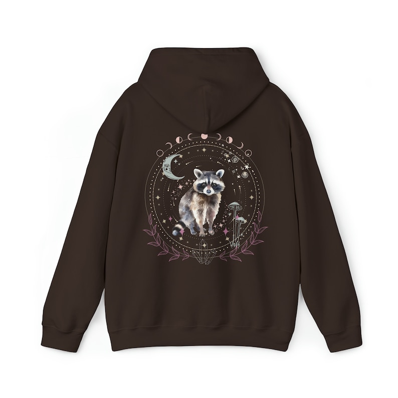 Raccoon Hoodie Mystical Raccoon Sweatshirt Cottagecore Raccoon Hooded Sweater Celestial Hoodie Fleece Hoodie Gift Idea for Raccoon Lovers image 9