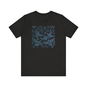 Pigeon Shirt Linocut Shirt Linocut Birds Amongst the Foliage Tshirt Pigeon Lover Gift Black Heather