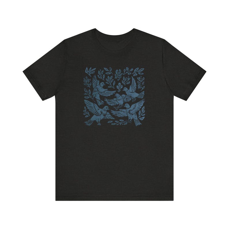 Pigeon Shirt Linocut Shirt Linocut Birds Amongst the Foliage Tshirt Pigeon Lover Gift Black Heather