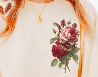Snake and Roses Long Sleeve TShirt Comfort Colors® Ring Spun Cotton Top