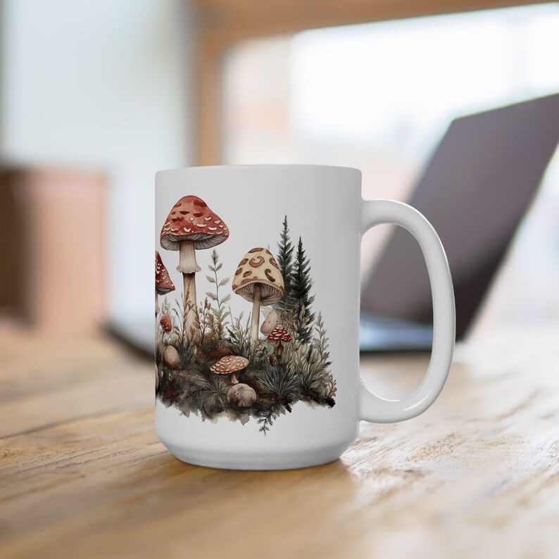 Mushroom Mug, White Ceramic Mug, (11oz, 15oz), Coffee Cups, Tea Mugs, BPA and Lead-Free, Microwave and Dishwasher Safe afbeelding 4