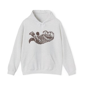 Sea Otter Hoodie Hand Drawn Brown Otters Sweatshirt Animal Lovers Gift Ideas Nature Lover Gifts Granola Girl Clothes PNW Aesthetic Clothing Ash