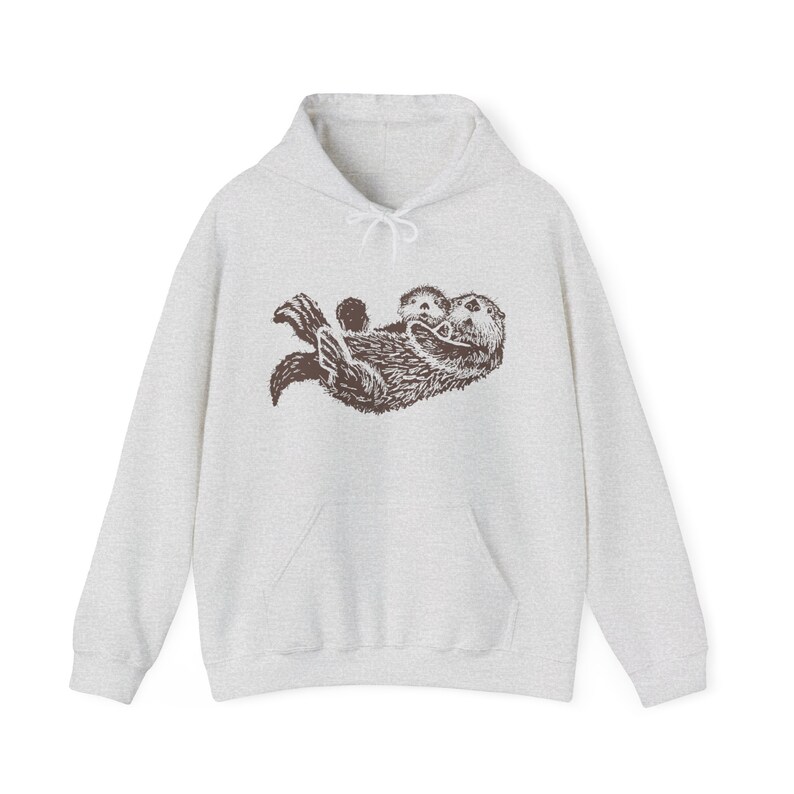 Sea Otter Hoodie Hand Drawn Brown Otters Sweatshirt Animal Lovers Gift Ideas Nature Lover Gifts Granola Girl Clothes PNW Aesthetic Clothing Ash