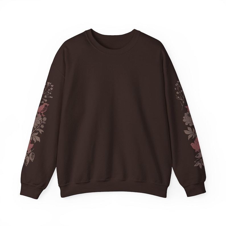 Sleeve Print Wildflower Sweatshirt Bird Linocut Shirt Floral Art Sweatshirt Womens Botanical Sweatshirt Cottage Core Clothes Flower Crewneck image 8