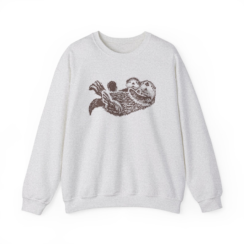 Sea Otter Sweatshirt Hand Drawn Brown Otters Sweater Unisex Fleece Top Graphic Sweat Shirt Animal Lover Gift Ideas Pastel Pink Nature Ash