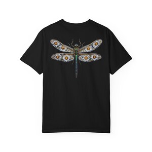 Floral Dragonfly Shirt Comfort Colors® Cotton Tee Shirt for Nature Lovers, Back Design Black