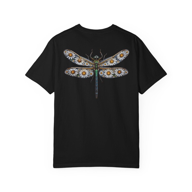 Floral Dragonfly Shirt Comfort Colors® Cotton Tee Shirt for Nature Lovers, Back Design Black