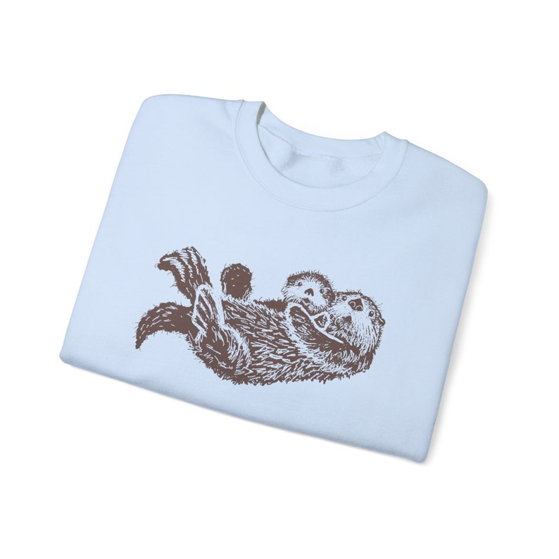 Sea Otter Sweatshirt Hand Drawn Brown Otters Sweater Unisex Fleece Top Graphic Sweat Shirt Animal Lover Gift Ideas Pastel Pink Nature Light Blue
