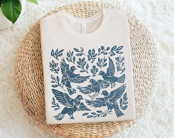 Pigeon Shirt Linocut Shirt Linocut Birds Amongst the Foliage Tshirt Pigeon Lover Gift