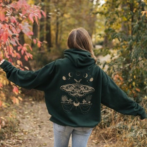 Mystical Moth Hoodie Celestial Moon Phase Sweatshirt Goblin Core Shirt ...