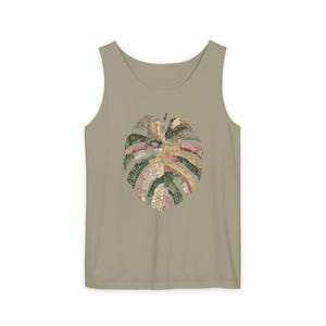 Mosaic Monstera Shirt, Indoor Plants Shirt, Houseplant T Shirt, loose tank top for women, Comfort Colors®, UNISEX Tank Tops, Rib Cage Shirt Sandstone