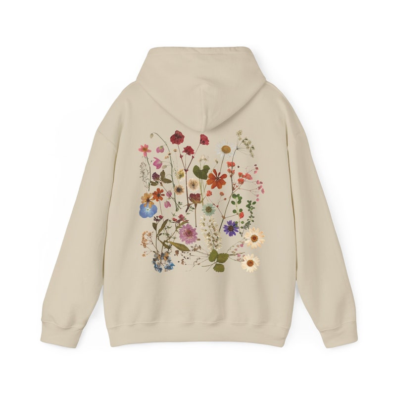 Pressed Flowers Hoodie Pressed Flower Sweatshirt Cottagecore Clothes Nature Lover Gift Idea Wildflower Garden Aesthetic Botanical Top Floral image 9