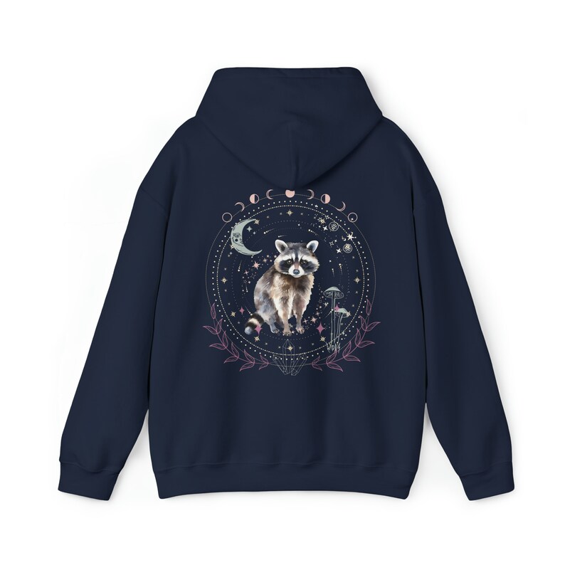 Raccoon Hoodie Mystical Raccoon Sweatshirt Cottagecore Raccoon Hooded Sweater Celestial Hoodie Fleece Hoodie Gift Idea for Raccoon Lovers image 4