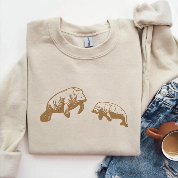 Embroidered Manatee Sweatshirt Marine Life Shirt Manatee Shirt Ocean Animal Shirt Sea Creature Sweater Coconut Girl Clothes Dugong Sweater