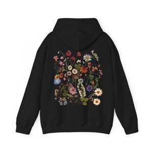 Pressed Flowers Hoodie Pressed Flower Sweatshirt Cottagecore Clothes Nature Lover Gift Idea Wildflower Garden Aesthetic Botanical Top Floral image 7