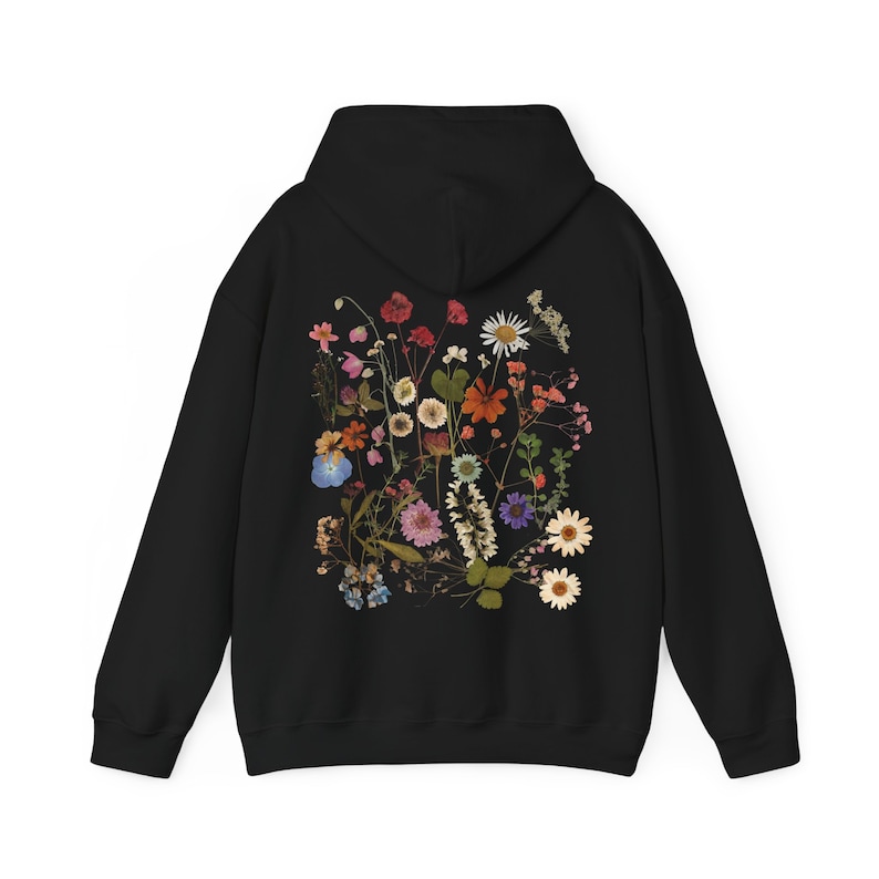 Pressed Flowers Hoodie Pressed Flower Sweatshirt Cottagecore Clothes Nature Lover Gift Idea Wildflower Garden Aesthetic Botanical Top Floral image 7