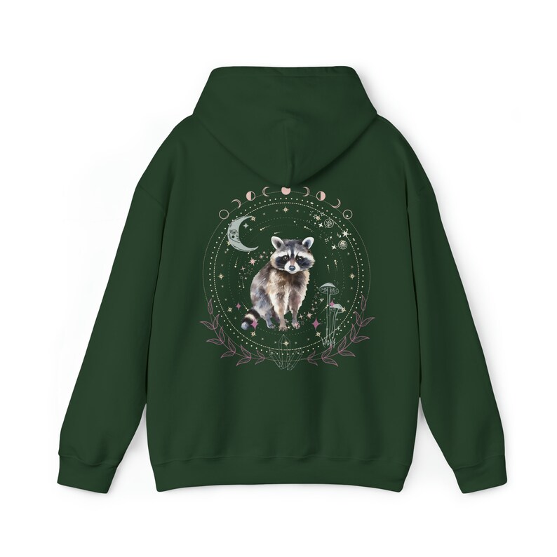 Raccoon Hoodie Mystical Raccoon Sweatshirt Cottagecore Raccoon Hooded Sweater Celestial Hoodie Fleece Hoodie Gift Idea for Raccoon Lovers image 7