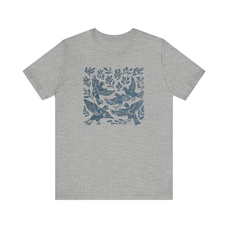 Pigeon Shirt Linocut Shirt Linocut Birds Amongst the Foliage Tshirt Pigeon Lover Gift Athletic Heather