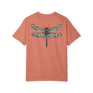 Floral Dragonfly Shirt Comfort Colors® Cotton Tee Shirt for Nature Lovers, Back Design Terracotta