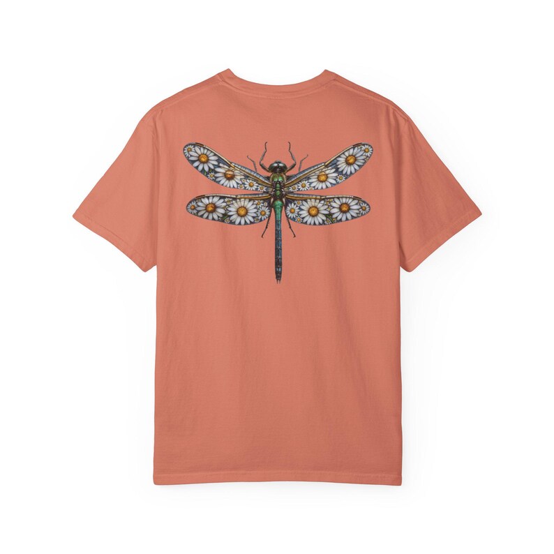 Floral Dragonfly Shirt Comfort Colors® Cotton Tee Shirt for Nature Lovers, Back Design Terracotta
