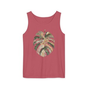 Mosaic Monstera Shirt, Indoor Plants Shirt, Houseplant T Shirt, loose tank top for women, Comfort Colors®, UNISEX Tank Tops, Rib Cage Shirt Crimson