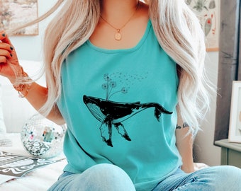 A Whale Wish Dandelion Shirt Humpback Whale Shirt Pastel Tank Tops Summer Beachy Shirt Ocean Animal Shirt Marine Life Shirt Cute Animal Tops