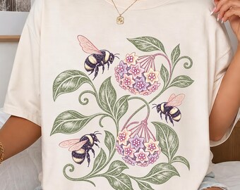 Pastel Hoya Blooms and Bumblebees Shirt Comfort Colors® Cotton Tee Shirt for Plant Parents