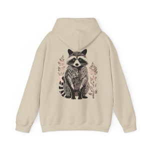 Raccoon Hoodie Block Print Spirit Animal Clothes Cottagecore Aesthetic Woodland Animals Top Racoon Sweatshirt Front Back Hoodie Fleece Gifts zdjęcie 8