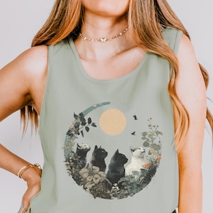 Moon Cats and Plants Shirt Unisex Tank Top for Houseplant Parents Cat Mom and Dad Gift Ideas Loose Tank Top for Women, Distracted Kitties
