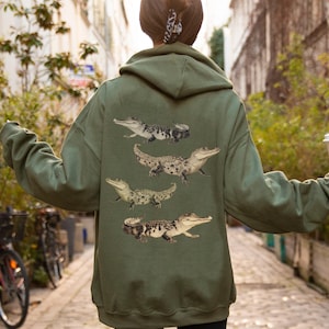 Crocodiles Hoodie Alligator Sweatshirt Vintage Style Illustration on the back UNISEX