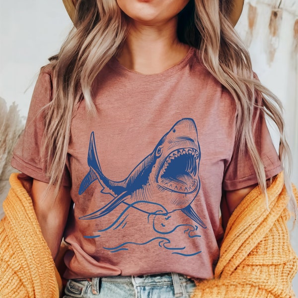 ORGANIC RECYCLED Shark Shirt Unisex T-Shirt Sustainable Clothing Ocean Tshirt Nature Lover Gifts Sea Creature Eco Friendly Gift Beachy Vibes