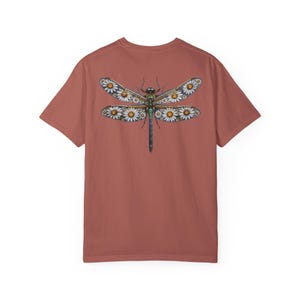 Floral Dragonfly Shirt Comfort Colors® Cotton Tee Shirt for Nature Lovers, Back Design Cumin