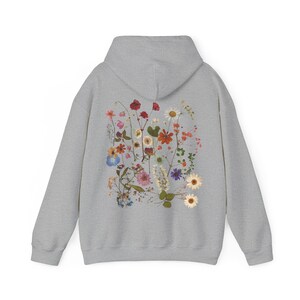 Pressed Flowers Hoodie Pressed Flower Sweatshirt Cottagecore Clothes Nature Lover Gift Idea Wildflower Garden Aesthetic Botanical Top Floral image 6