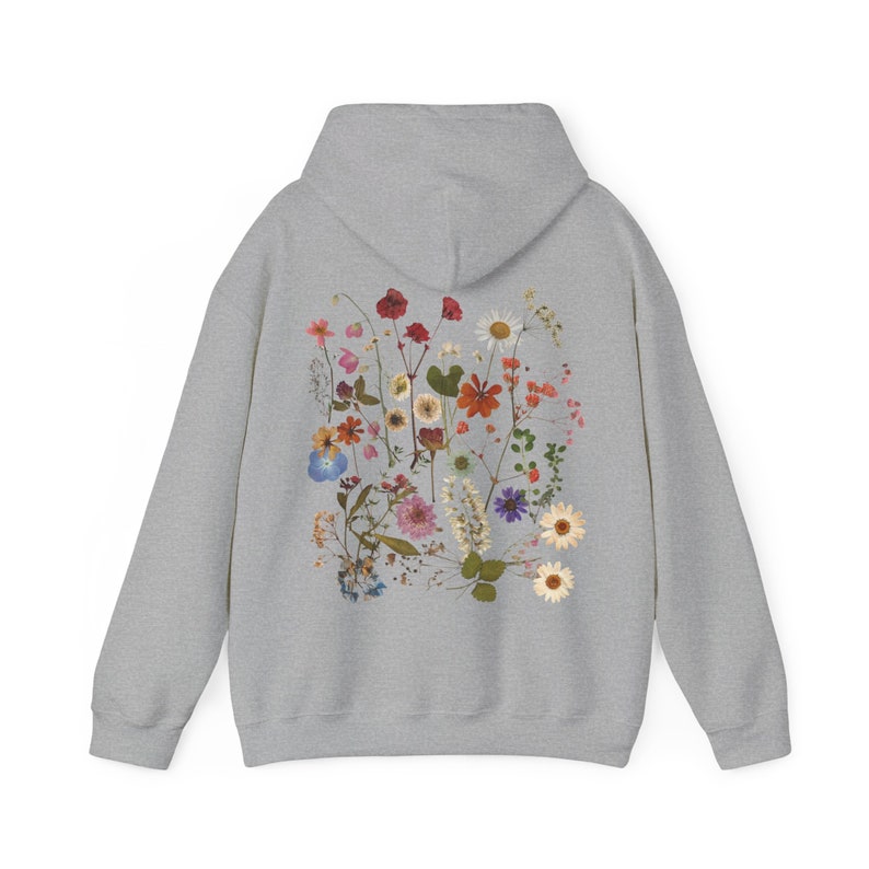 Pressed Flowers Hoodie Pressed Flower Sweatshirt Cottagecore Clothes Nature Lover Gift Idea Wildflower Garden Aesthetic Botanical Top Floral image 6