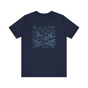 Pigeon Shirt Linocut Shirt Linocut Birds Amongst the Foliage Tshirt Pigeon Lover Gift Navy