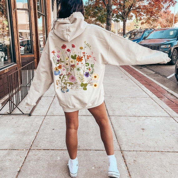 Pressed Flowers Hoodie Pressed Flower Sweatshirt Cottagecore Clothes Nature Lover Gift Idea Wildflower Garden Aesthetic Botanical Top Floral