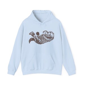 Sea Otter Hoodie Hand Drawn Brown Otters Sweatshirt Animal Lovers Gift Ideas Nature Lover Gifts Granola Girl Clothes PNW Aesthetic Clothing Light Blue