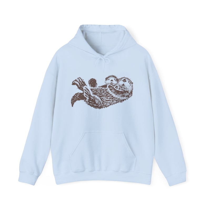 Sea Otter Hoodie Hand Drawn Brown Otters Sweatshirt Animal Lovers Gift Ideas Nature Lover Gifts Granola Girl Clothes PNW Aesthetic Clothing Light Blue