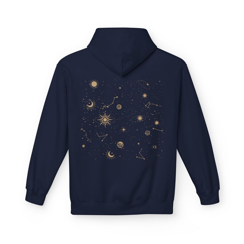 Celestial Hoodie Unisex Midweight Softstyle Fleece Hoodie Sun Stars Sweatshirt Mystical Constellation Clothes Navy